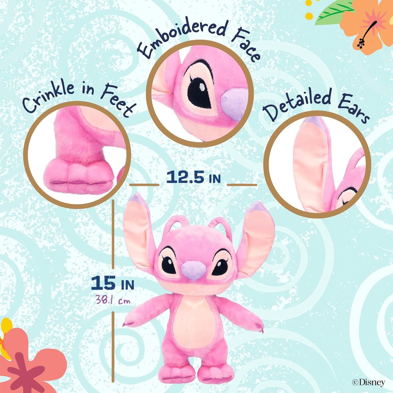 Kids Preferred Disney Stitch and Angel 2-Pack bundle, 15 Inch each Stuffed Animals and Plush Toys, Blue and Pink