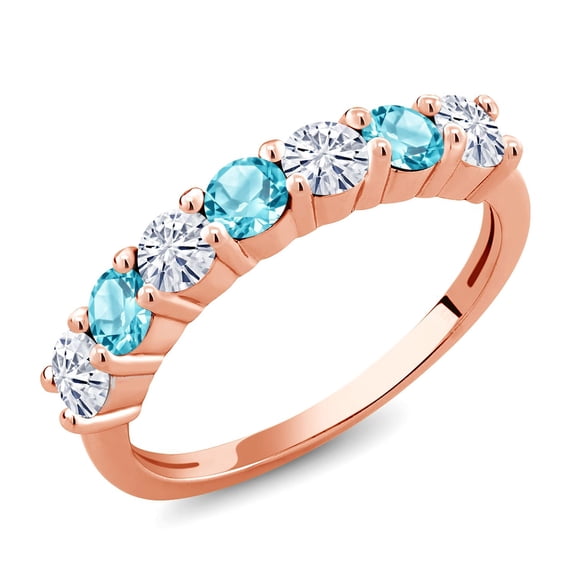 Gem Stone King 18K Rose Gold Plated Silver Set with Moissanite Anniversary Ring for Women (1.24 Cttw, Gemstone Birthstone) (Size 5)