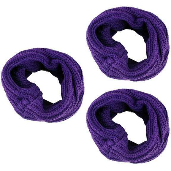 WORGEOUS 3pcs Women Winter Warm One Circle Knit Wool Blend Cowl Loop Scarf Shawl Thick Neckerchief (Purple)