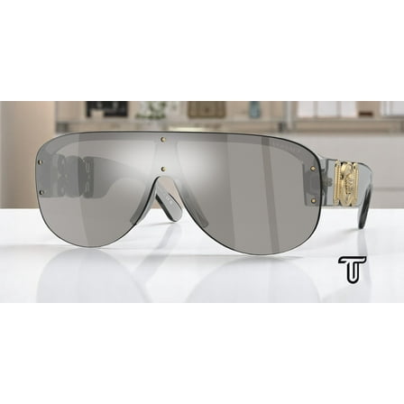 Versace VE 4391 Plastic Unisex Shield Sunglasses Transparent Grey 48mm Adult