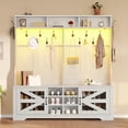 thumbnail image 2 of Hall Tree with Coat Rack and 16 Shoe Cubbies, 5-in-1 Entryway Bench with Bench and Shoe Storage, Barn Door & Adjustable Shelf, Embossed White, 2 of 9