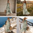 thumbnail image 3 of FOR U DESIGNS Green Tree Leaf Print Linen-Like Couple Matching Outfits Men's Button Down Shirt Women's Sleeveless Dress with Pockets for Beach Vacation, 3 of 7
