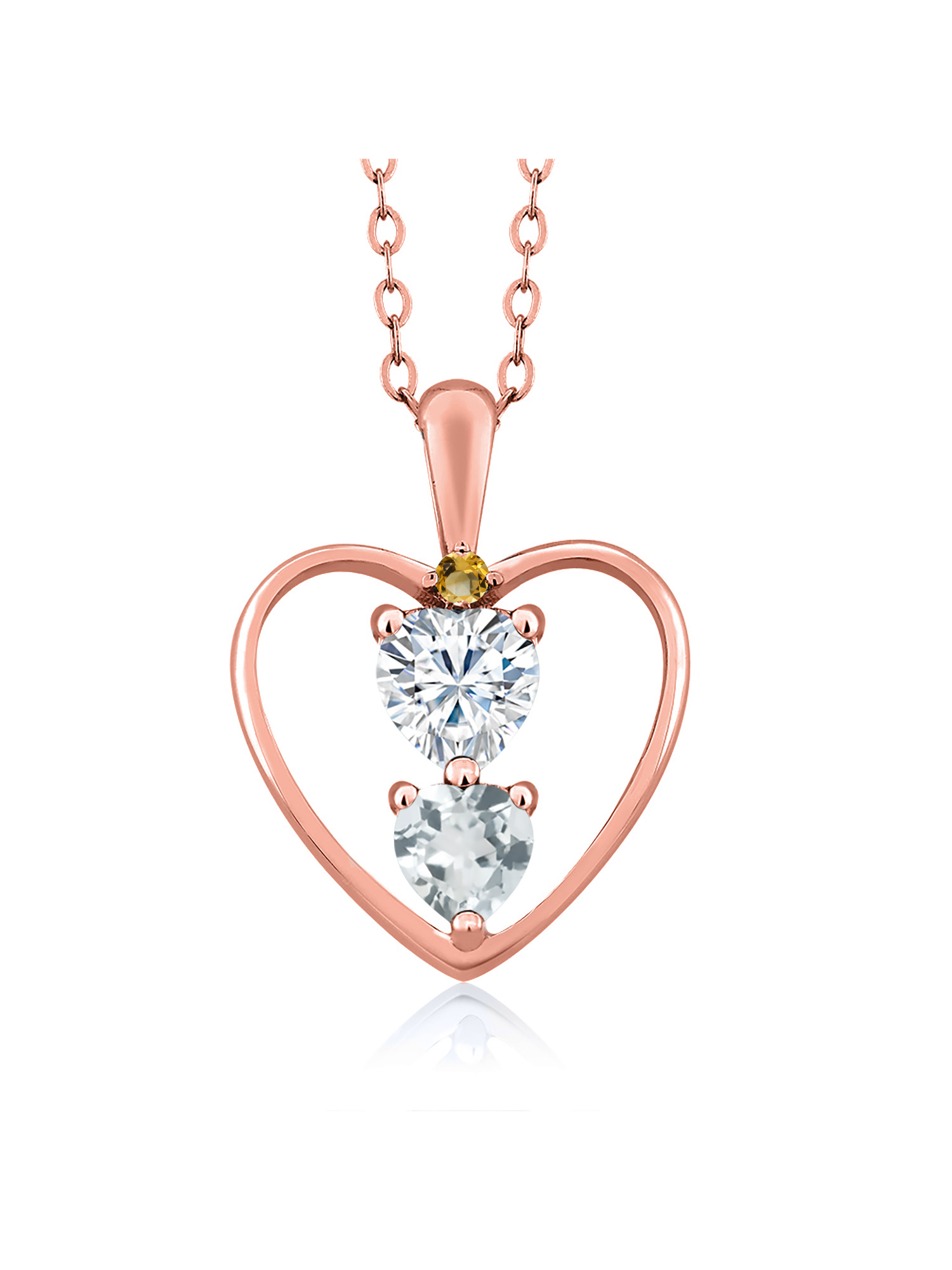 Created Moissanite by Charles /& Colvard and Peridot Heart Shape 0.50ct DEW 18K Yellow Gold Plated Silver Pendant Forever Brilliant GHI
