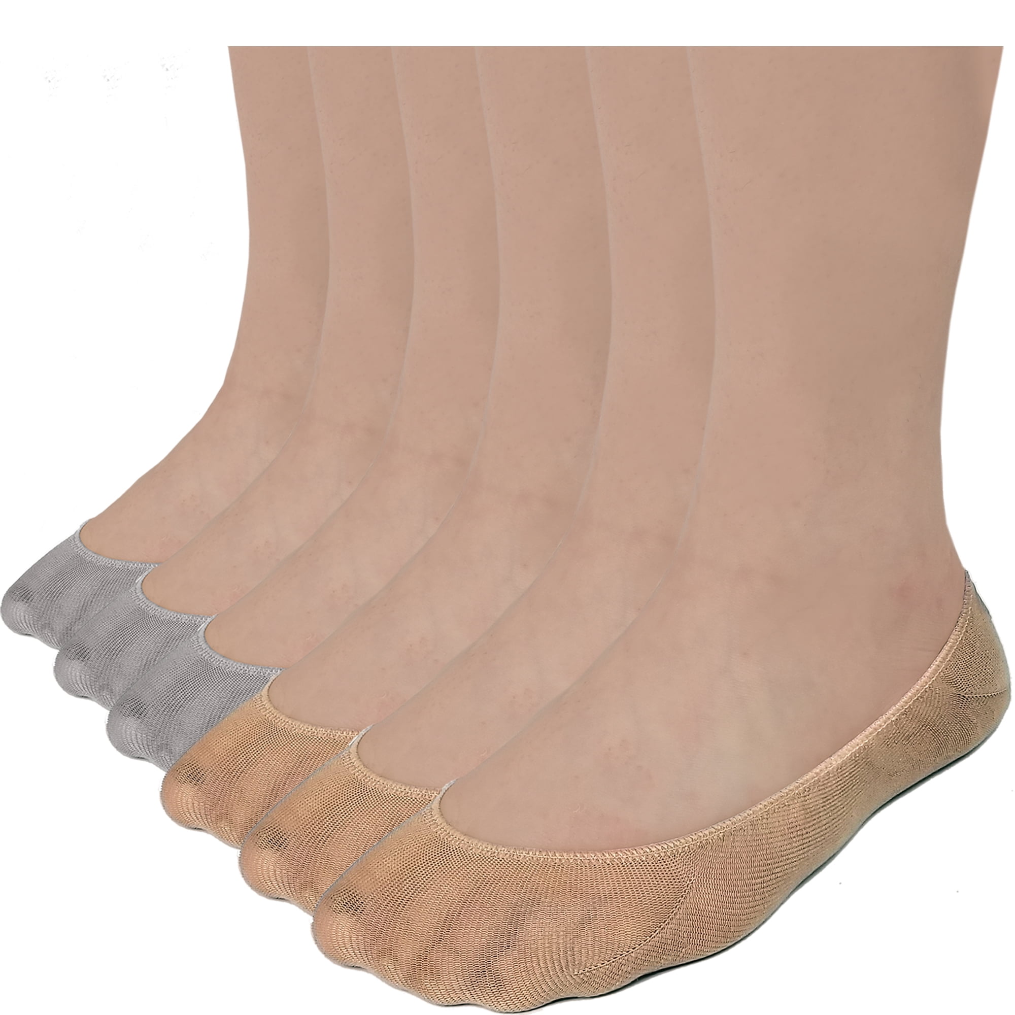 Women No Show Liner 6 Pairs Non Slip Socks Invisible Low Cut For Flats  Black/Beige L/XL Debra Weitzer 
