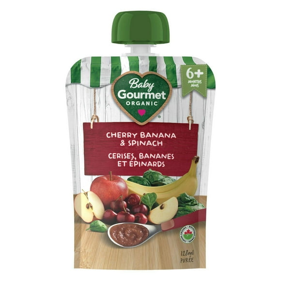 Baby Gourmet Organic Puree Cherry Banana & Spinach, Puree - 128 mL