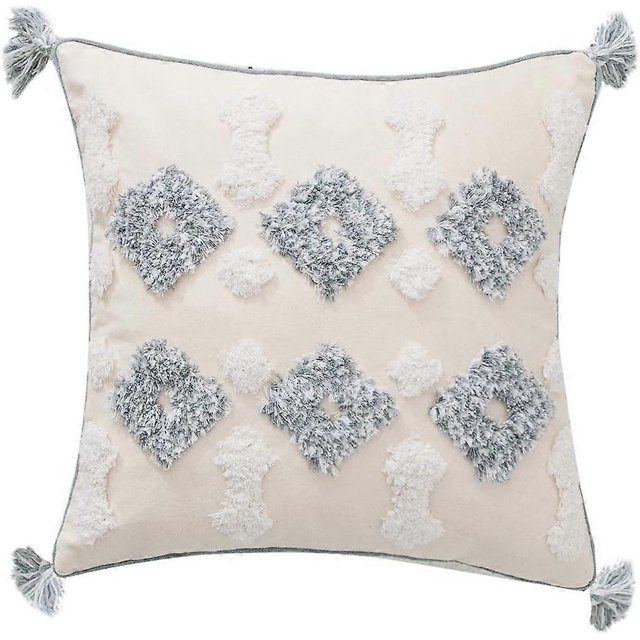 Square Decorative Throw Pillow Covers for Couch Sofa Bedroom Living Room, Geometric Woven Tufted Boho Cushion Cover, Boho Cotton Pillow Cases with Tas