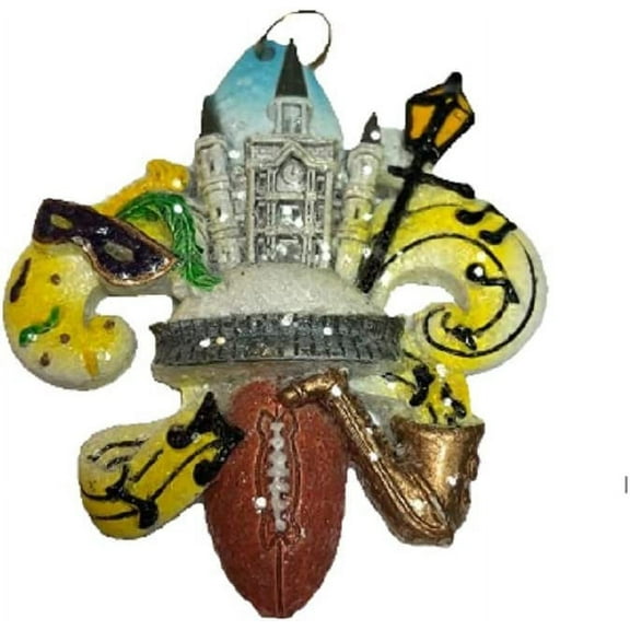 New Orleans Scenery Fleur De Lis Holiday Ornament Christmas St. Louis Cathedral Superdome Jazz Mardi Gras Mask