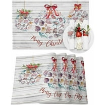 Christmas Placemats Set of 6 Christmas Balls Christmas Placemats for Dining Table Ocean Marine Life Wood Grain Table Mat Winter Holiday Home Party Kitchen Table Decorations
