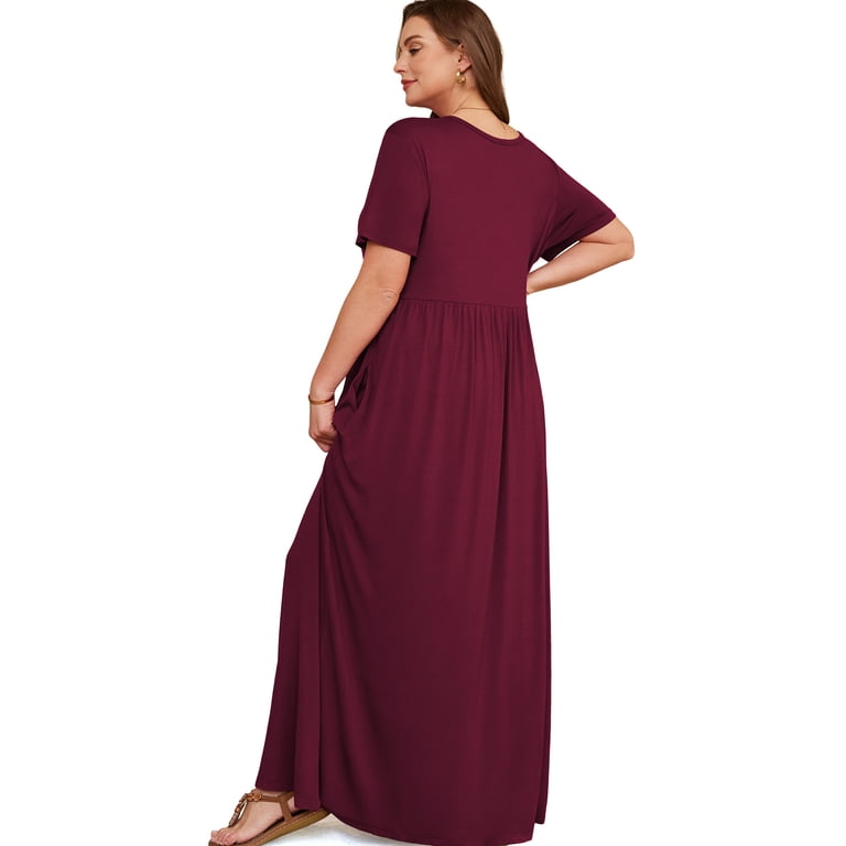 casual red dress floor length short sleeve deals Reb & J. 220 V-Neck Short Sleeve Red Casual Maxi Dress Women's Size Medium