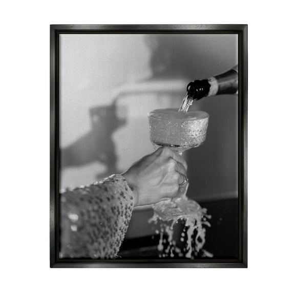 Stupell Industries Classy Champagne Pour Splash Food & Beverage Photography Black Floater Framed Canvas Art Print Wall Art, 17 x 21