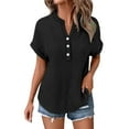 thumbnail image 6 of Tshirts Shirts for Women Fashion Breathable Batwing Sleeve Pocket Patched Casual Work Double Layer Wrinkled Fabric Womens Summer Tops Black XXL, 6 of 9