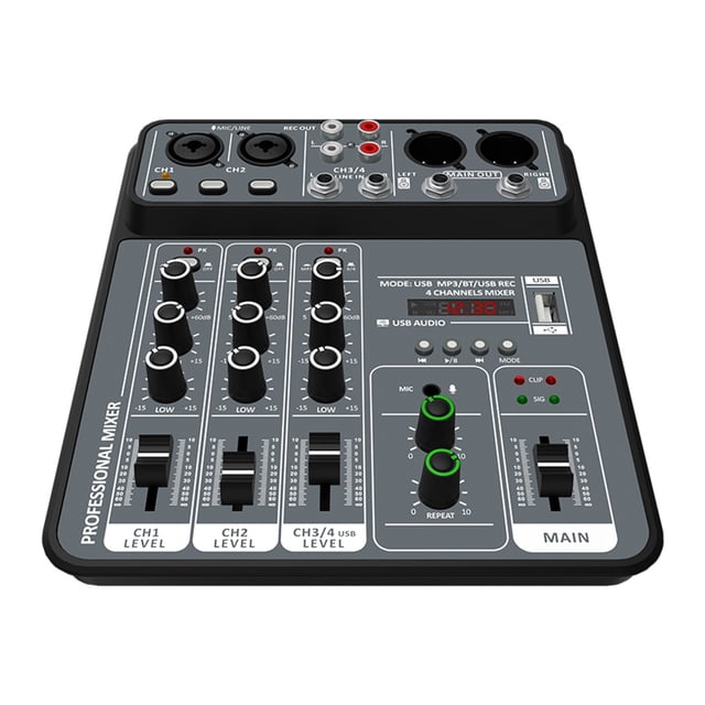 Mixer 4 channel Dj Mixing Console Met Bluetooth 48V Phantom Power Monitor Systeem Usb Mixer