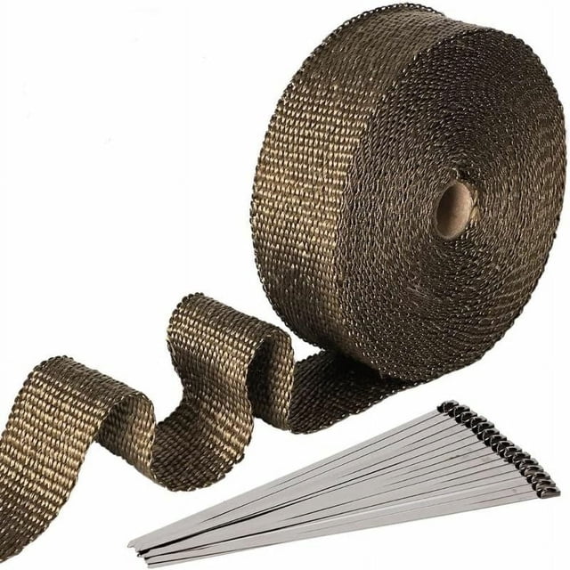 Cinta aislante térmica de titanio Magma Apuakthei de 15 M x 50 mm + 15 bridas de acero inoxidable plateadas para tubo colector de escape de motocicleta Cinta aislante térmica