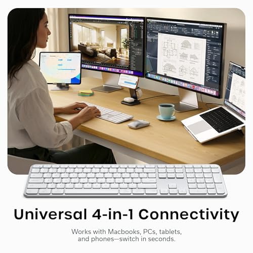 Satechi Slim EX3 Wireless Keyboard, Full-Size Keyboard w/Numpad, Multi-Device Bluetooth, 2.4GHz Connection for macOS, Windows, Android, Instant OS Key Remap,USB-C