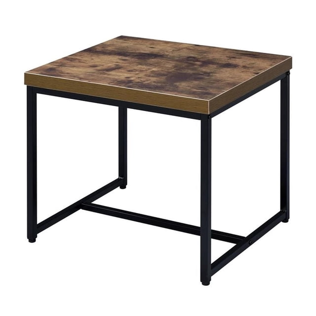 Bowery Hill Table d'Appoint Carrée en Chêne Vieilli et Noir