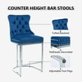 thumbnail image 5 of JESTOP 25" Counter Height Bar Stools Set of 2, Modern Velvet Barstools with Chrome Metal Legs and Tufted Back, Upholstered Island Chairs for Kitchen Island, Pub, Cafe, Beige, 5 of 7