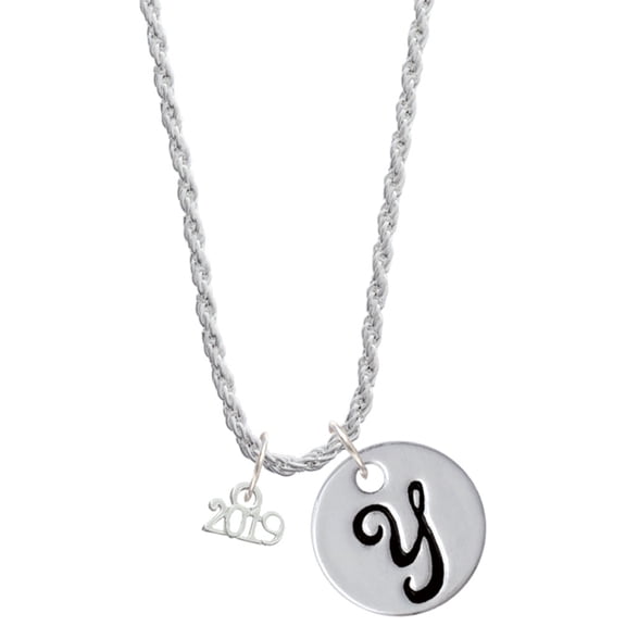 Delight Jewelry Silvertone Mini Year 2019 Silvertone Script Initial Disc - Y - Charm Necklace, 20"+3"