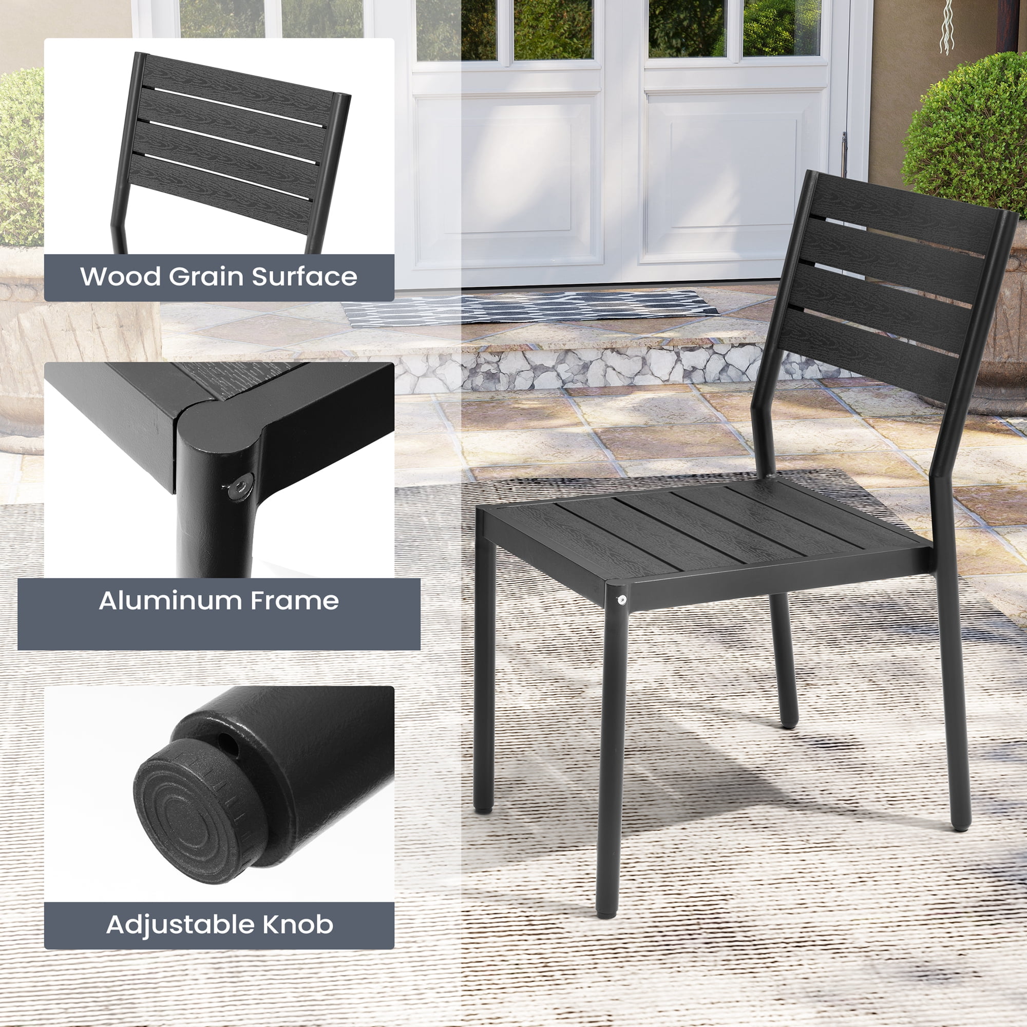 Pellebant Set of 2 Outdoor Aluminum Dining Chairs Patio Armless Chairs in Black