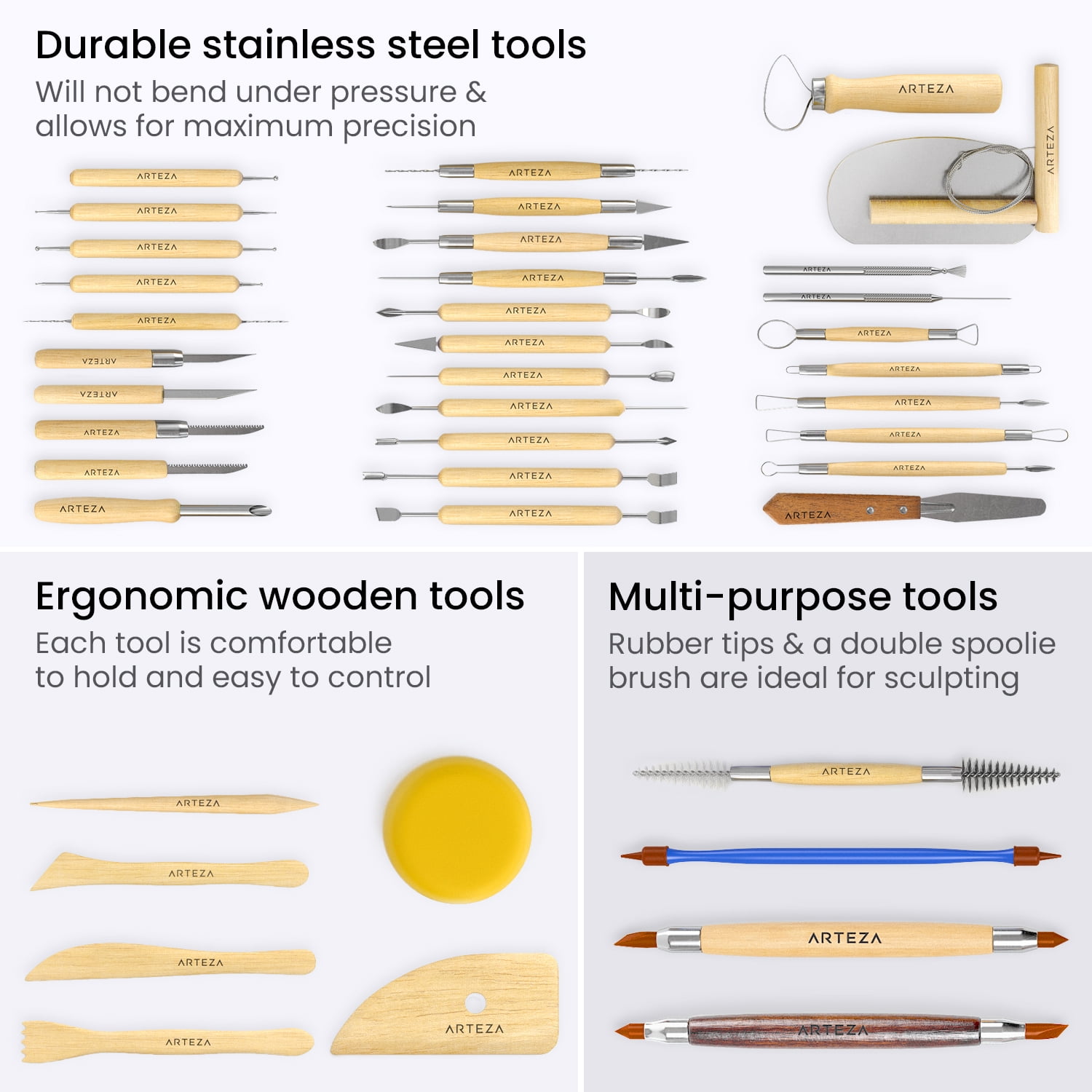 Arteza Pottery and Clay Sculpting Tools Art Supply Set, Set of 42