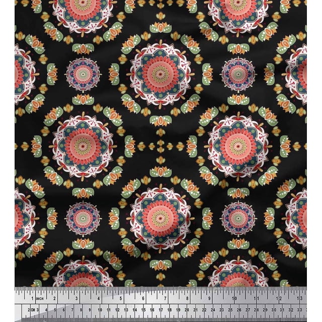 Soimoi Polyester Crepe Fabric Floral Mandala Decor Fabric Printed Yard 42 Inch Wide