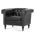 thumbnail image 2 of Chesterfield Luxury Leather 1 Seater Single Sofa Couch, Mid-Century Modern Couch Sofa with Removable Cushions and Rubber Wood Legs for Living Room Bedroom Apartment Black, 2 of 7