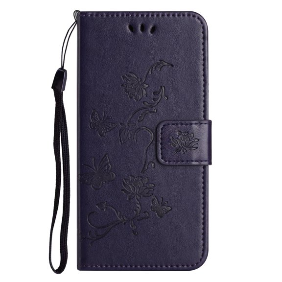 Nalacover Wallet Case for Samsung Galaxy A04E, Stylish Flowers Embossed Pattern Premium PU Leather Flip Folio Cover with Card Slots Holder Magnetic Clasp Kickstand Soft TPU Anti-Drop Case,Purple