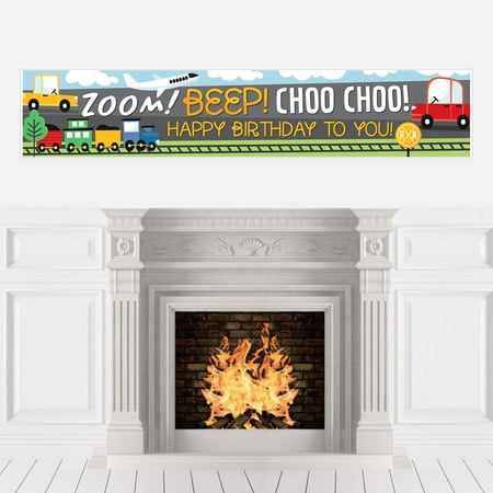 Big Dot of Happiness Cars, Trains, and Airplanes - Happy Birthday Transportation Decorations Party Banner