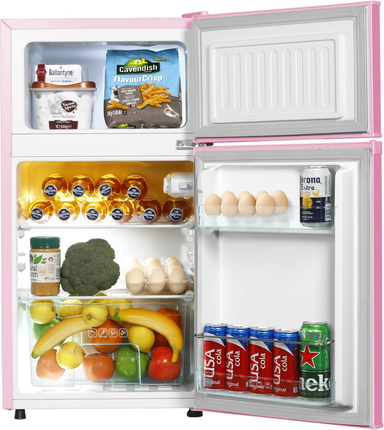 HUMSURE Mini Fridge With Freezer,3.2 Cu.Ft Compact Refrigerator,Mini Refrigerator With 2 Doors For Bedroom,Office,Kitchen,Apartment,Dorm - Pink