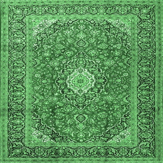 Ahgly Company Indoor Square Medallion Emerald Green Traditional Area Rugs, 6' Square