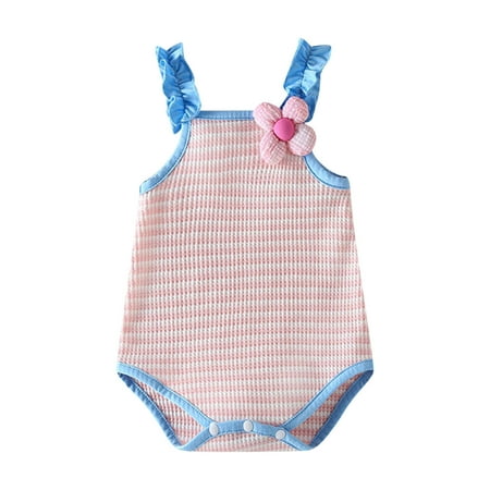 

Baby Girls Bodysuits Tops Summer Sling Flower Frilly Striped Printed Sleeveless Romper Bodysuit For Clothes