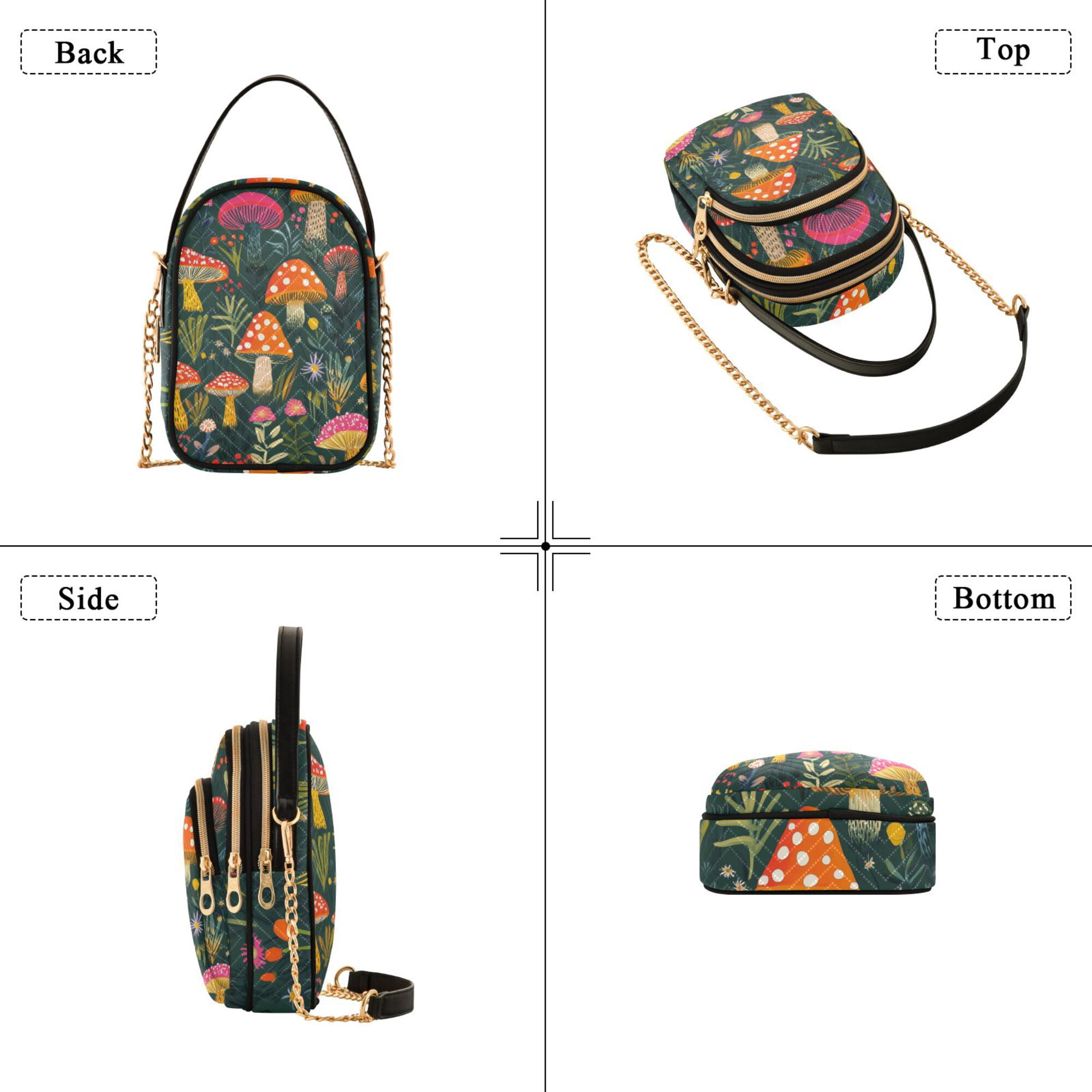 FORMRS Crossbody Bag for Women Quilted Travel Shoulder Cell Phone Purse with Chain Strap Handbag, Orange Mushroom