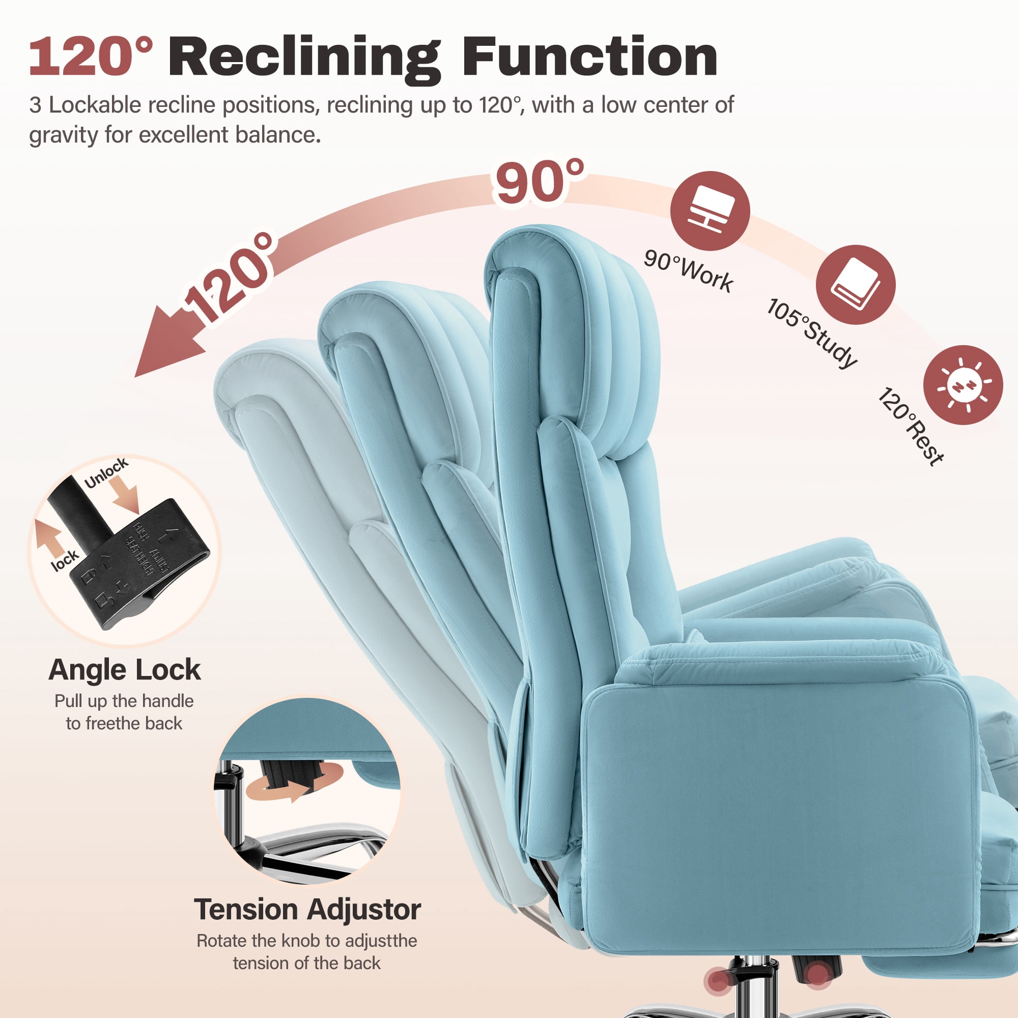 Primy Cross Legged Big and Tall Office Chair with Footrest & Convertible Armrests, 500LBS Velvet Home Desk Chair, Ergonomic Recliner with Lumbar Pillow, Criss Cross Soft-Cushioned Executive Chair