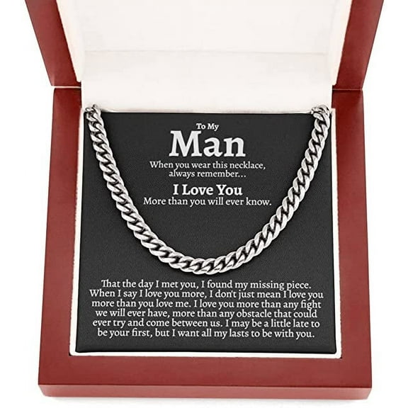 To My Man Silver Adult Chain Necklace, Husband Necklace from Wife, Necklace for Boyfriend, Men Necklace