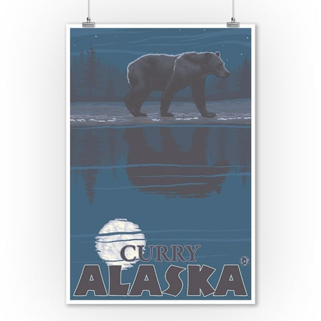 Bear in Moonlight - Curry, Alaska - LP Original Poster (9x12 Art Print, Wall Decor Travel