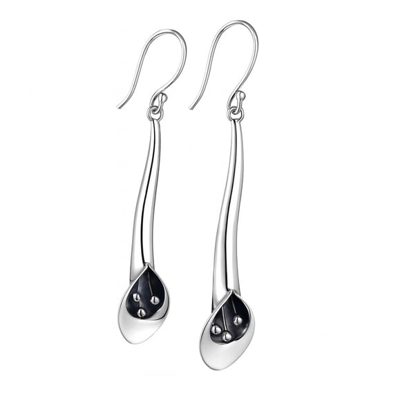 Tibetan Silver Handmade Elegant Minimalistic Tribal Jewelry Flower Drop Dangle Earrings in 925 Sterling Silver for Women