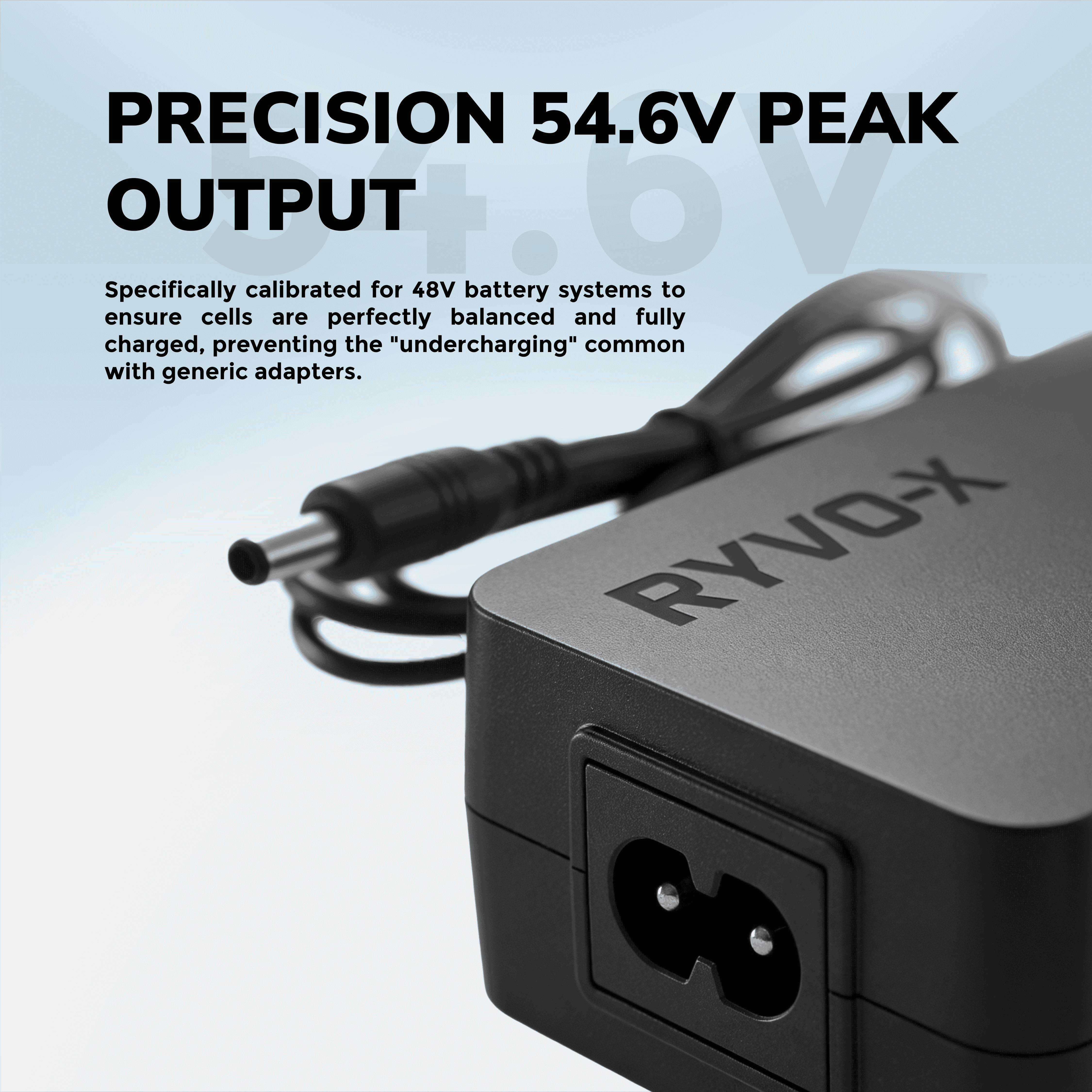 Ryvo-x 54.6V 2A 5.5 x 2.1mm DC Charger for 48V Lithium Ion Battery, UL Certified