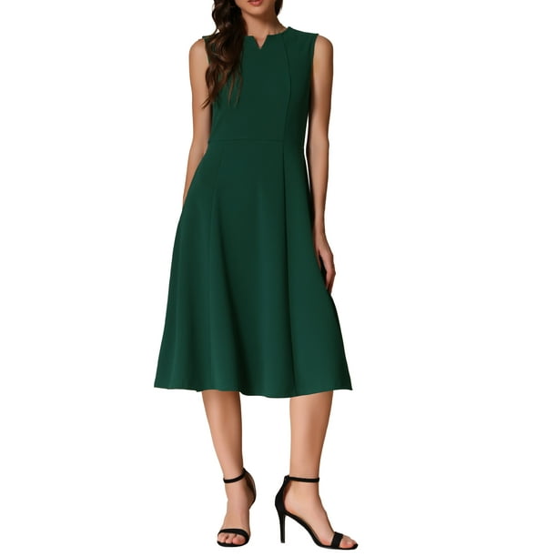 Vestidos Notch V Neck INSPIRE CHIC para Mujeres, Elegante Vestido A-Line de Oficina con Bolsillos M Verde Oscuro