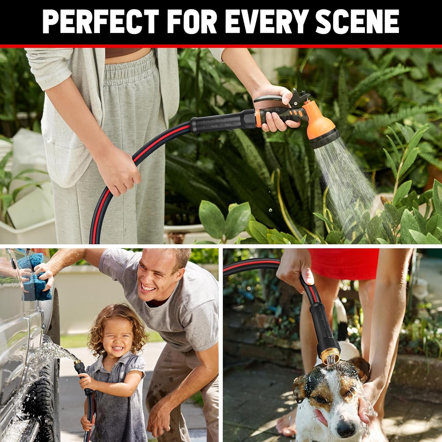 25ft Non-Expandable Heavy Duty Garden Hose, Kink Resistant, Leakproof, Lightweight Hybrid with Male to Female Fittings for Home & Yard