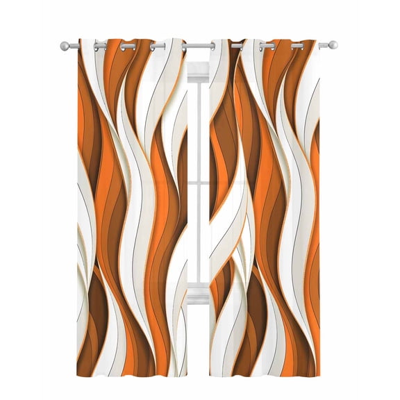 Burnt Orange White Moire Sheer Curtains 84 Inch Length 2 Panels Set for Living Room/Bedroom, Modern Abstract Art Kitchen Curtains Grommet Semi-Sheer Curtains Drapes Voile Window Treatments 52"x84"x2