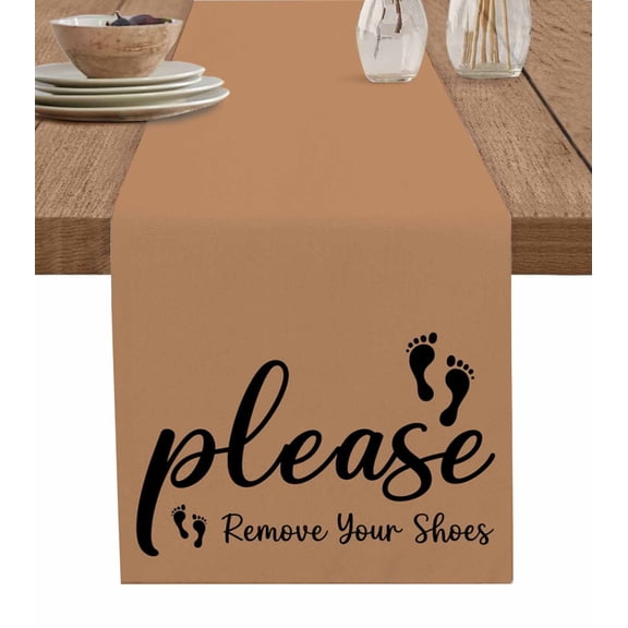 Footprint Table Runner 72 Inches, Vintage Brown Black Please Remove Your Shoes Bed Runner Dresser Scarves Tabletop for Indoor Outdoor Parties/Ceremony/Banquet, 13" x 72"