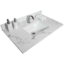 31 Inch Bathroom Stone Vanity Top With Undermount Ceramic Sink - Classy Tone Luxury 31in Counter Engineered