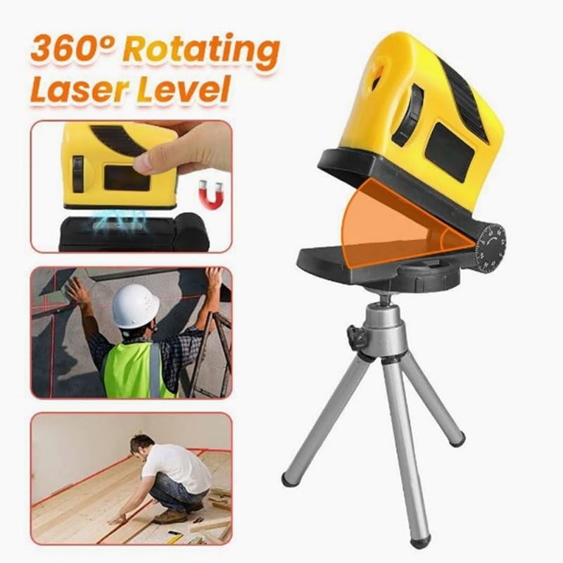 Infrared Level with Tripod 360 Degree Rotatable Self Leveling Point Line Cross Infrared Instrument Yellow