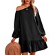 thumbnail image 5 of Vestido de invierno de manga larga con hombros descubiertos dobladillo de encaje empalmado Mujeres encantadoras Vestido suelto con hombros descubiertos Color puro Amigable con la ANGGREK  Otros, 5 of 7