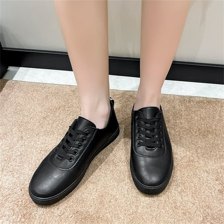 

NEGJ Fashion Summer And Autumn Women Casual Shoes Flat Lace Up Round Toe Solid Color Comfortable