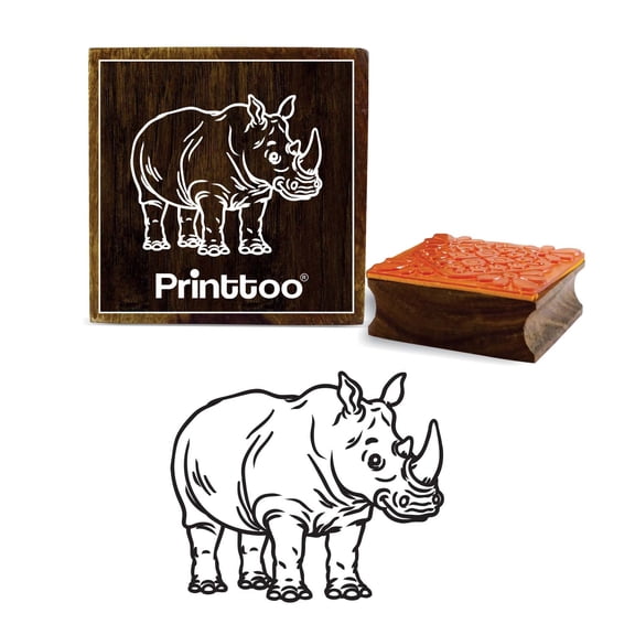 Printtoo Card Making Rhino Pattern Brown Square Wooden Rubber Stamp Scrap-booking-3 x 3 Inches