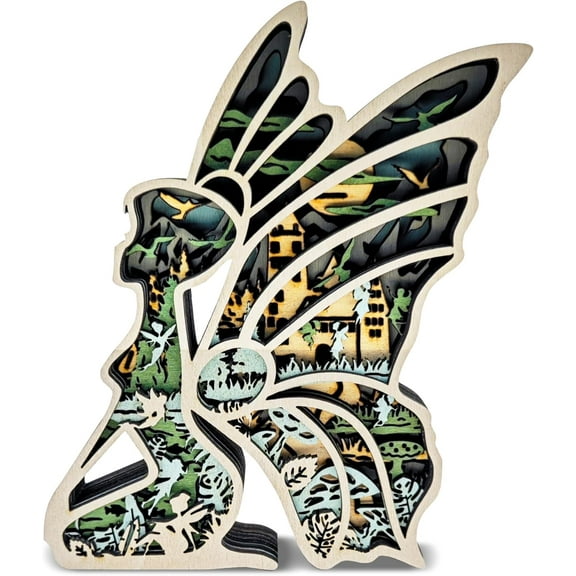 3D Wooden Carving, Fairy Decor, Multi-Layered Wood Carved Animal Statues, Magical Woodland Figurines, Wall Hanging Sculpture, Silhouette Ornament Art for Living Room Bedroom Home Room for Presents