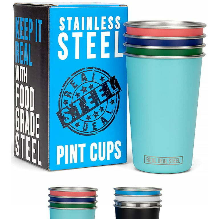 Real Deal Steel Pint Glasses - Stainless Steel Beer Tumblers - Set of 4  Insulated Cups for Outdoors