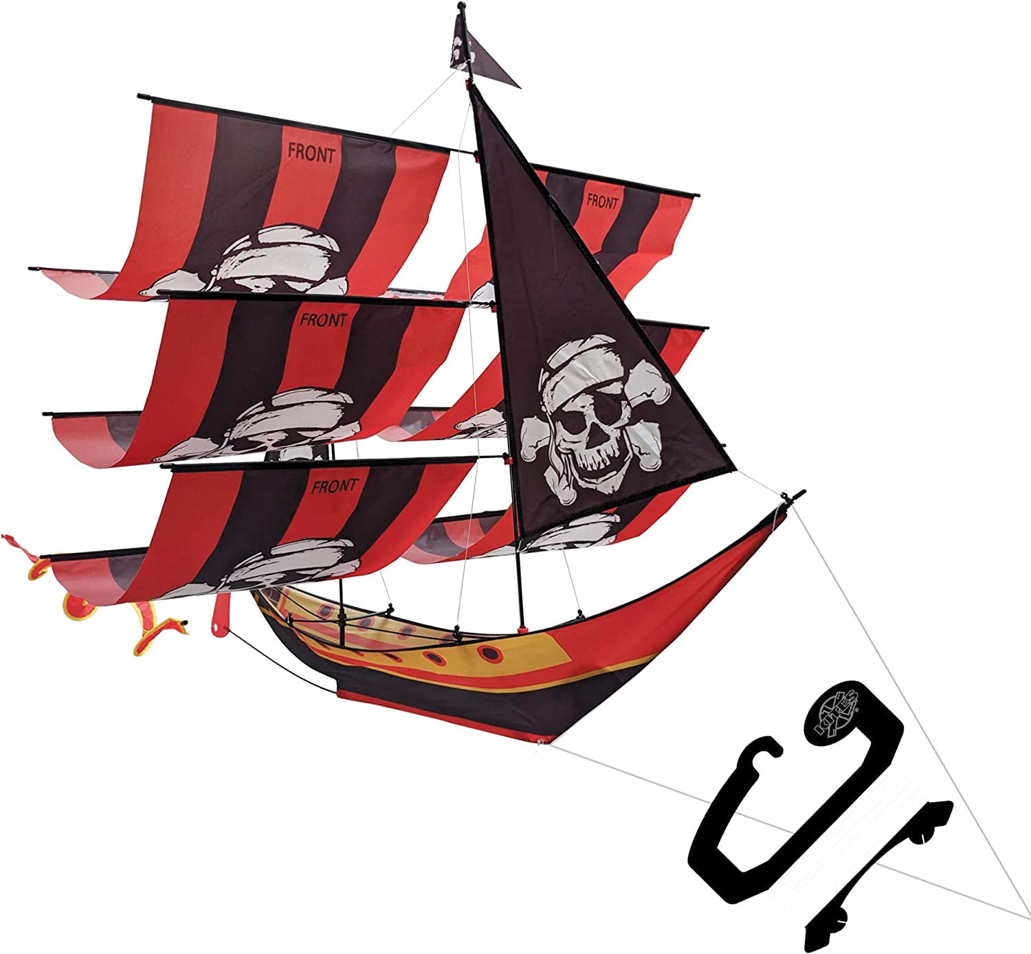 WindNSun® Super Size 3-D Pirate Ship Kite (Black/Red Stripes)