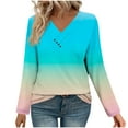 thumbnail image 3 of Womens V Neck T Shirts, Long Sleeve Shirts for Women Fall Fashion Loose Fit Ombre Tie Dye Dressy Blouses T-Shirts with Oblique Buttons S-2XL, 3 of 6