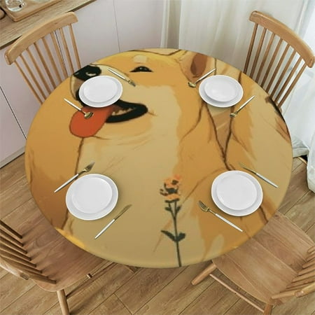 

Patifu Dogs Flowers Round Tablecloth 100% Polyester Stain-Resistant Washable Indoor Outdoor Table Cover Tablecloth 46 -50